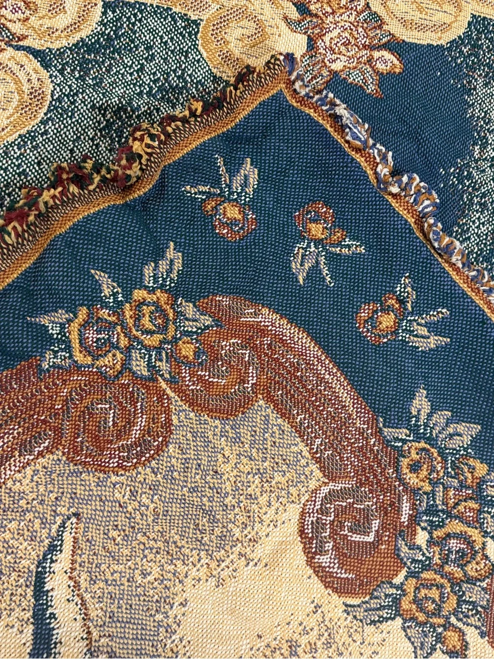 Vtg Guardian Angel Blue Tapestry Throw Blanket Woven Wall  Cotton Poly Acrylic